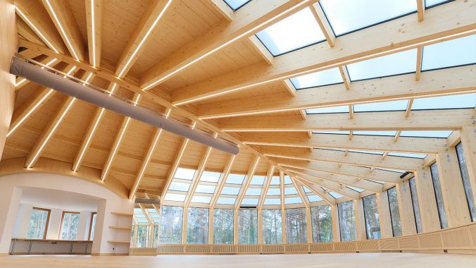 Спортивный зал из клееного бруса по проекту Лестер Спортивный зал из клееного бруса по проекту Лестер